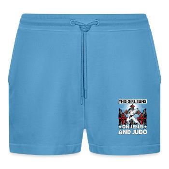 This Girl läuft auf Jesus und Judo - Organic Relaxed Cropped Shorts Made in EU -  Sol Blue - Vorne