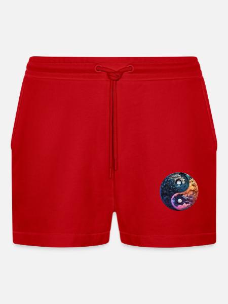 Yin Yang - Organic Relaxed Cropped Shorts Made in EU - red