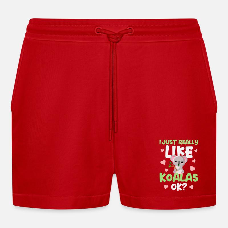 Koala Koala Bear - Organic Relaxed Cropped Shorts Made in EU - red