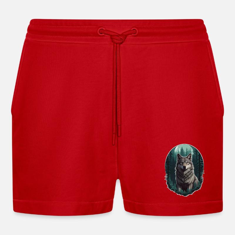 Wolf in the moonlight - Organic Relaxed Cropped Shorts Made in EU - red