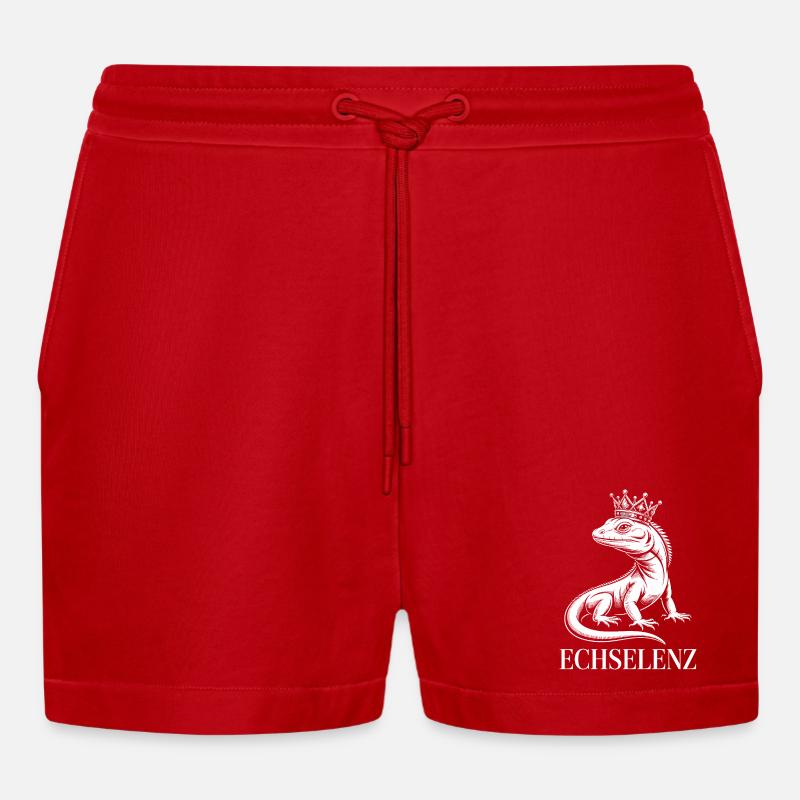 Echselenz Lustige Echse - Organic Relaxed Cropped Shorts Made in EU - Rot