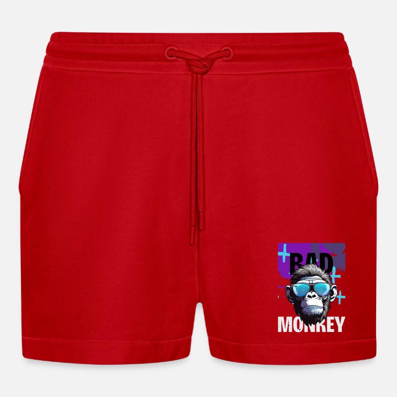 Bad Monkey Neon Sonnenbrille - Organic Relaxed Cropped Shorts Made in EU - Rot