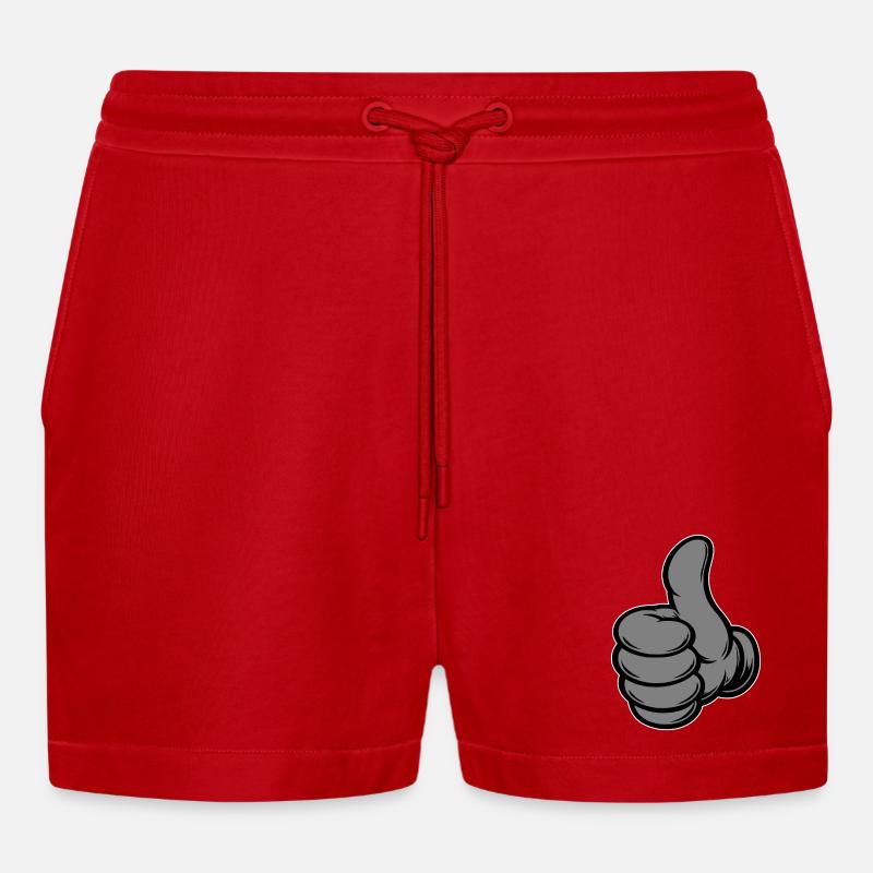OK Comic Daumenhoch Handsymbol grau - Organic Relaxed Cropped Shorts Made in EU - Rot