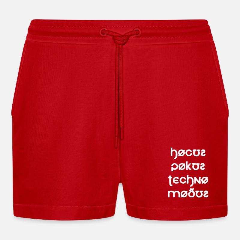 Hocus Pocus Techno Mode Font - Organic Relaxed Cropped Shorts Made in EU - red