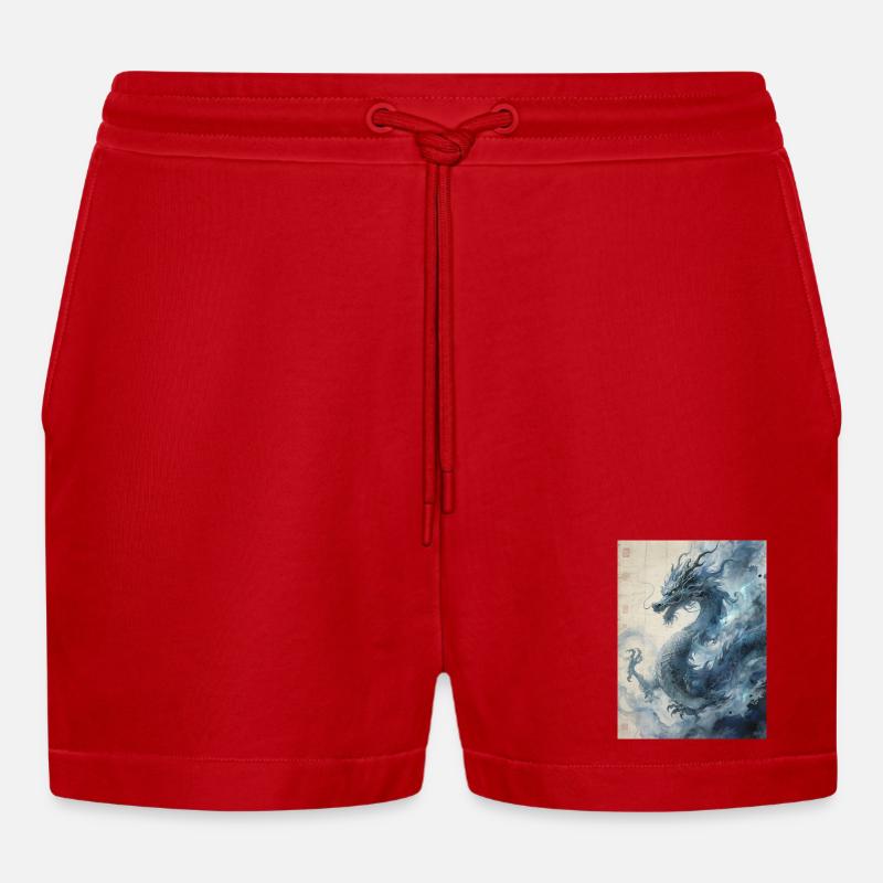 Die Sternennacht: Blauer Drache – Aether - Organic Relaxed Cropped Shorts Made in EU - Rot