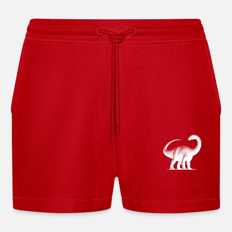 Massive Brachiosaurus Dino Dinosaur - Organic Relaxed Cropped Shorts Made in EU - red