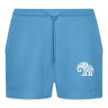 Elefanten Kunst Tattoo mit großen Stoßzähnen - Organic Relaxed Cropped Shorts Made in EU -  Sol Blue - Vorne