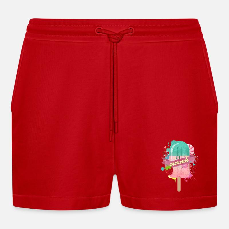 Eis am Stiel mit Erdbeere - Organic Relaxed Cropped Shorts Made in EU - Rot