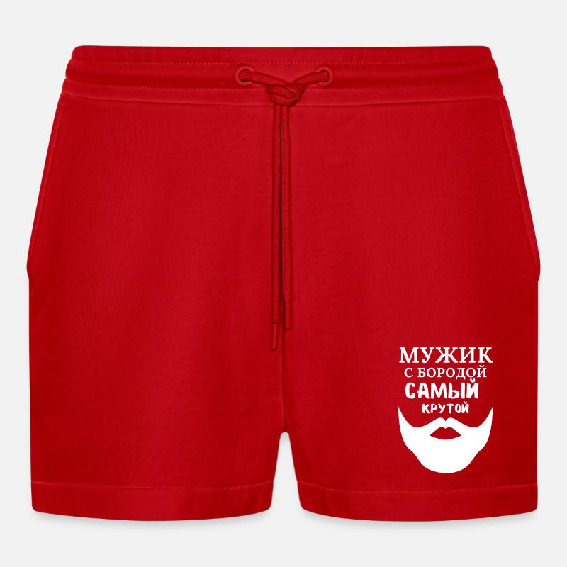 Mann mit Bart: Der Coolste - Organic Relaxed Cropped Shorts Made in EU - Rot