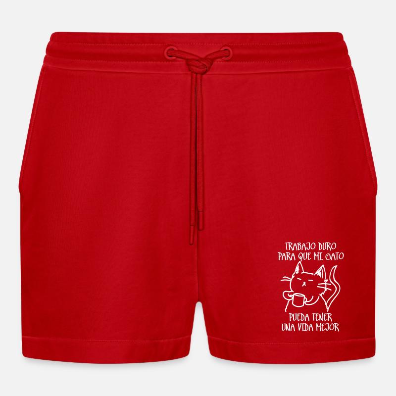 Hard work (dark) - Organic Relaxed Cropped Shorts Made in EU - red
