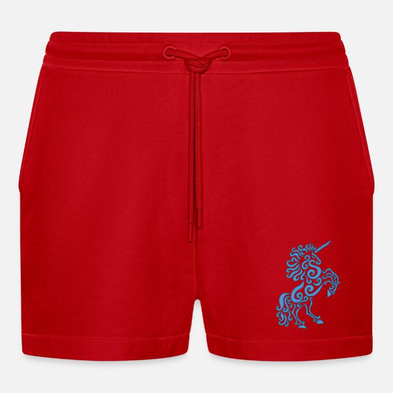 Blaues Einhorn Pferd - Organic Relaxed Cropped Shorts Made in EU - Rot