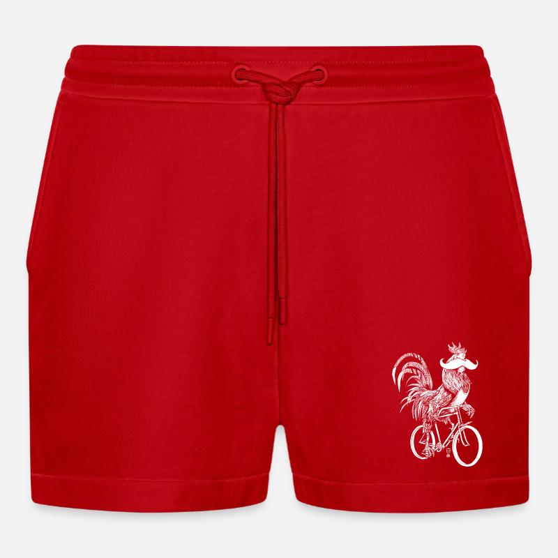 Rooster & Bicycles - weiße Version - Organic Relaxed Cropped Shorts Made in EU - Rot