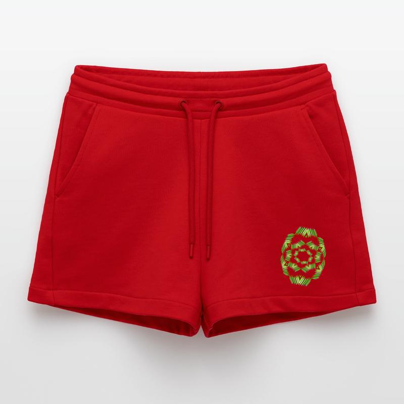 Neon Mandala Fan Pattern Organic Relaxed Cropped Shorts Made in EU