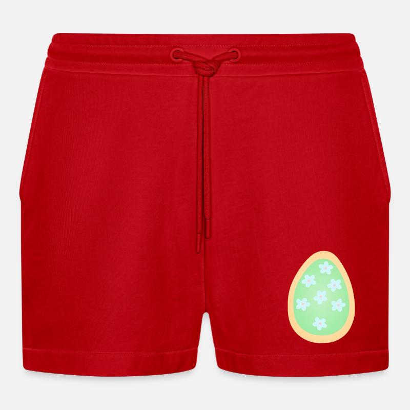 Pastel Floral Egg Pattern - Organic Relaxed Cropped Shorts Made in EU - red