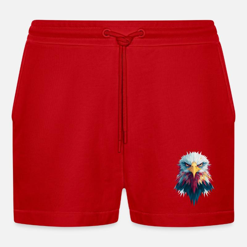 Impressive eagle piercing gaze - Organic Relaxed Cropped Shorts Made in EU - red