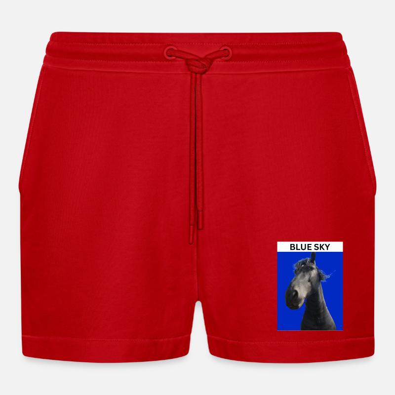Blauer Himmel und Pferd - Organic Relaxed Cropped Shorts Made in EU - Rot