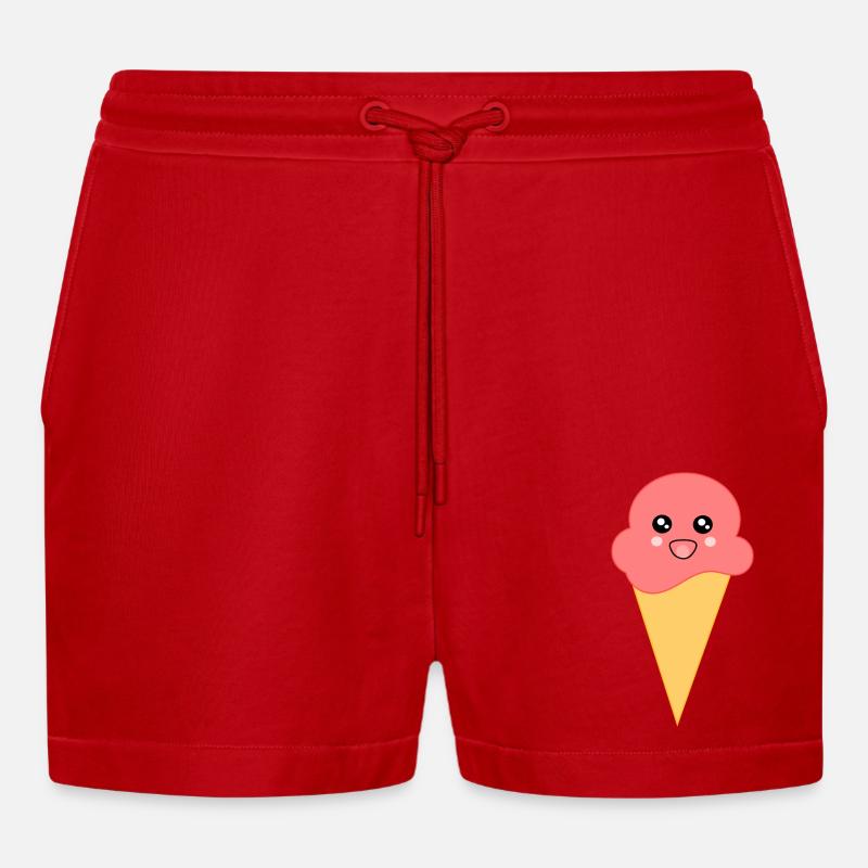 Eis Eiscreme Erdbeereis - Organic Relaxed Cropped Shorts Made in EU - Rot