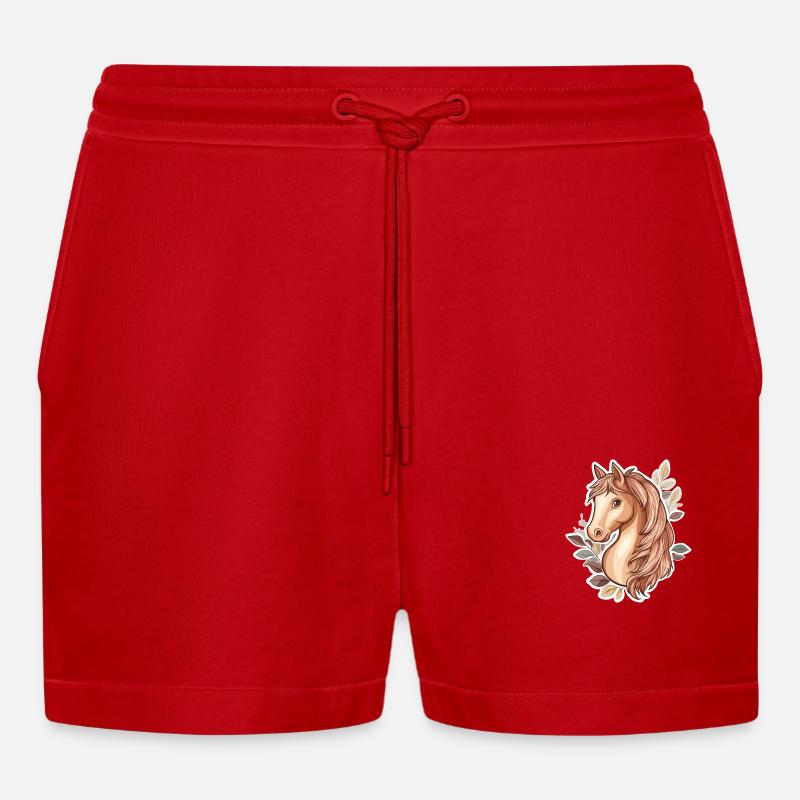 Cheval Feuilles d’automne - Short bio décontracté court fabriqué en UE - rouge