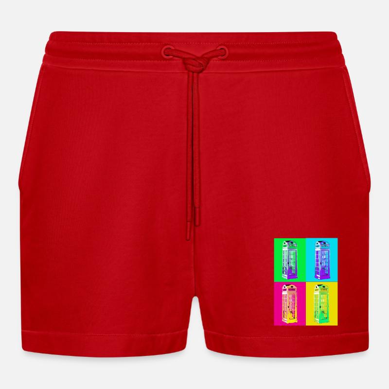 Cabine téléphonique Pop Art multicolore - Short bio décontracté court fabriqué en UE - rouge