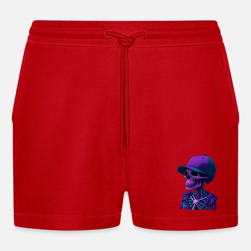 Skelett mit Kappe - Organic Relaxed Cropped Shorts Made in EU - Rot