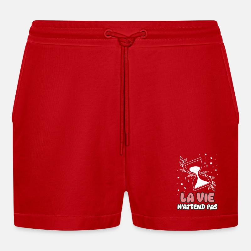 Das Leben wartet nicht - Organic Relaxed Cropped Shorts Made in EU - Rot
