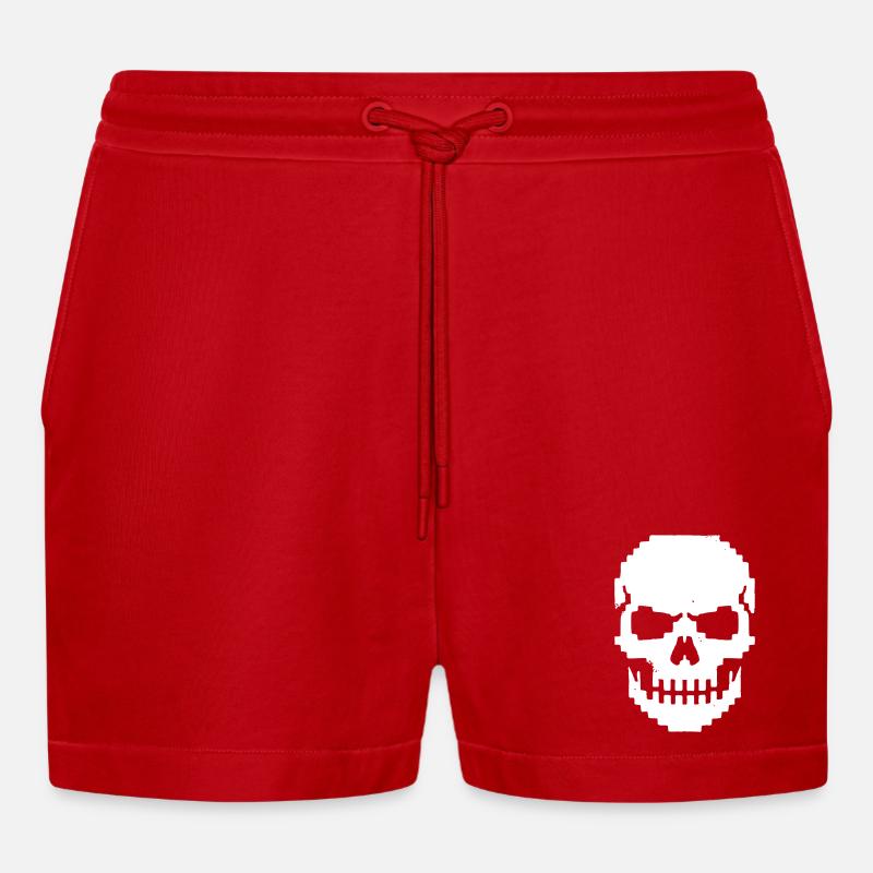 Pixel Schädel Kiefer 8-Bit - Organic Relaxed Cropped Shorts Made in EU - Rot