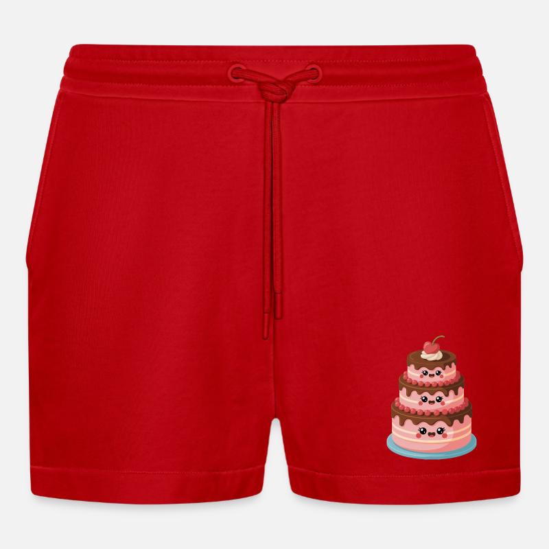 Kuchen Comic süß - Organic Relaxed Cropped Shorts Made in EU - Rot