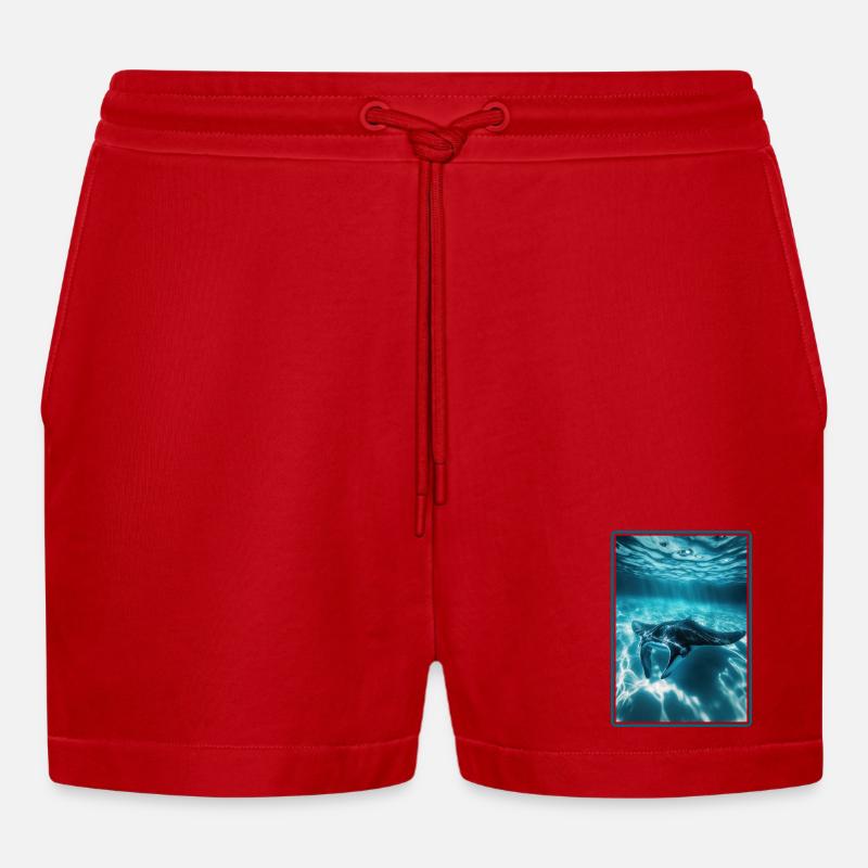 Rays Manta Rays - Organic Relaxed Cropped Shorts Made in EU - red