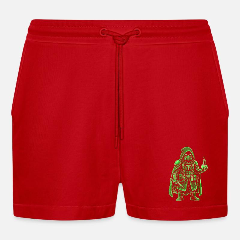 Punk Apotheker Pixel Art Retro Hacker - Organic Relaxed Cropped Shorts Made in EU - Rot