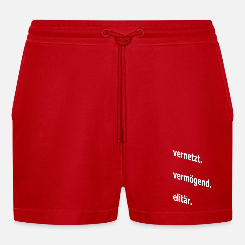 vernetzt vermögend elitär, Spruch, Geschenkidee - Organic Relaxed Cropped Shorts Made in EU - Rot