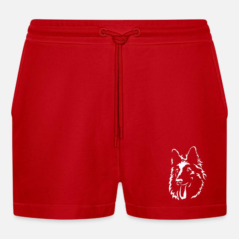 Schweizer Schäferhund Kopf "Black Edition" - Organic Relaxed Cropped Shorts Made in EU - Rot