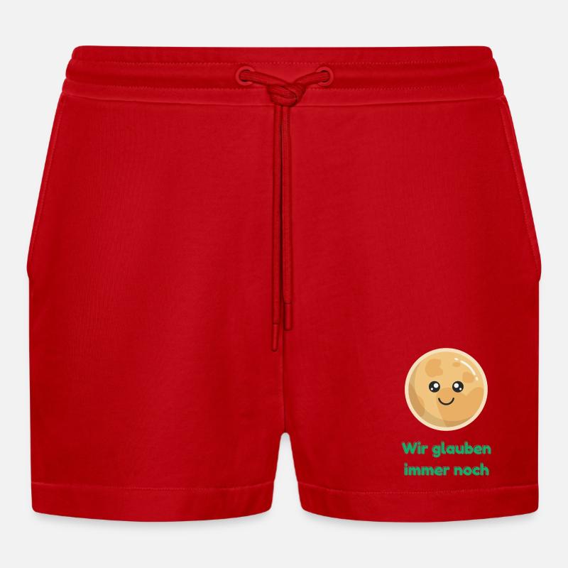 Wir glauben immer noch mit Pluto - Organic Relaxed Cropped Shorts Made in EU - Rot