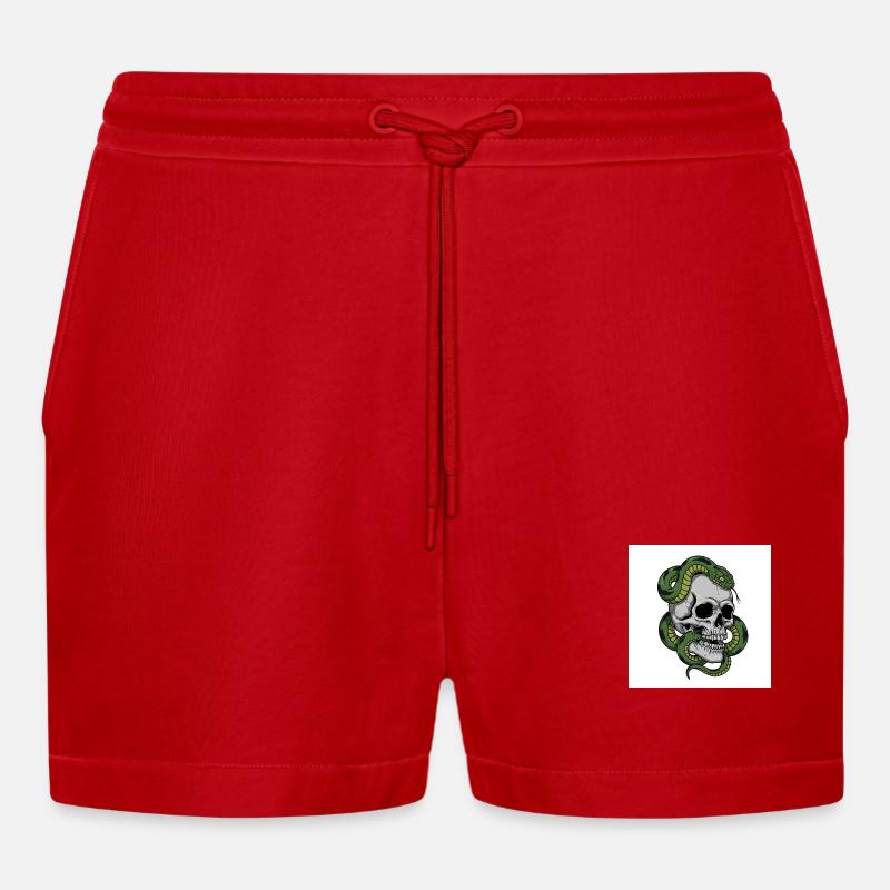Schädel & Schlange – Symbol des Todes - Organic Relaxed Cropped Shorts Made in EU - Rot