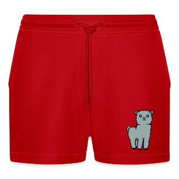 Mignon Alpaga Lama Animal Doux Moelleux Bande Dessinée - Short bio décontracté court fabriqué en UE - rouge - Devant