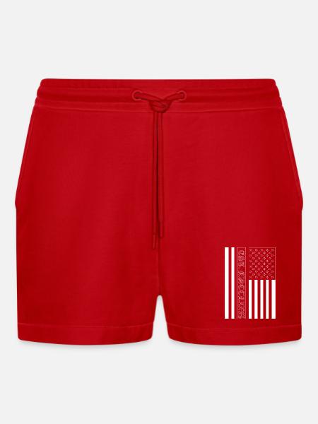 Est. MDCCLXXVI USA Flag - Organic Relaxed Cropped Shorts Made in EU - red