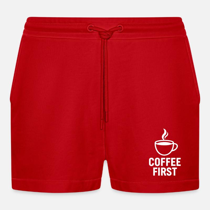 Coffee First – Minimal Coffee Design - Short bio décontracté court fabriqué en UE - rouge