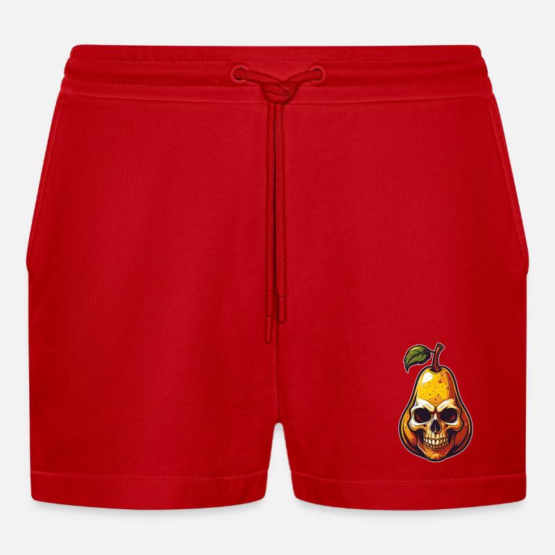 Pears Skull Comic Style - Organic Relaxed Cropped Shorts Made in EU - red