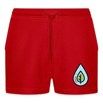 Water Drop Leaf Eco - Organic Relaxed Cropped Shorts Made in EU - red - Front