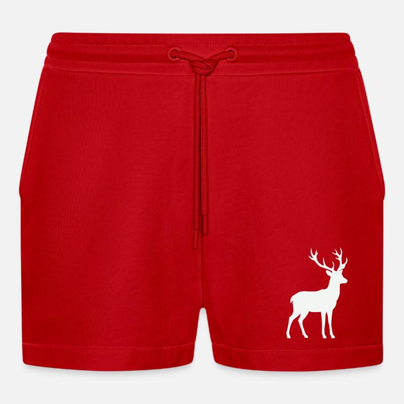Deer Silhouette - Organic Relaxed Cropped Shorts Made in EU - red