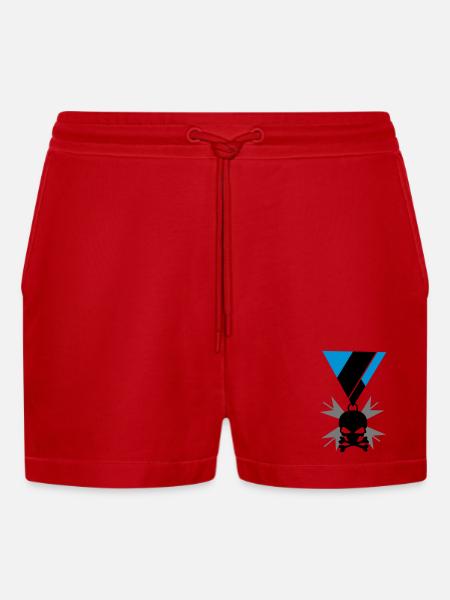 Skull skull and bones medal - Organic Relaxed Cropped Shorts Made in EU - red