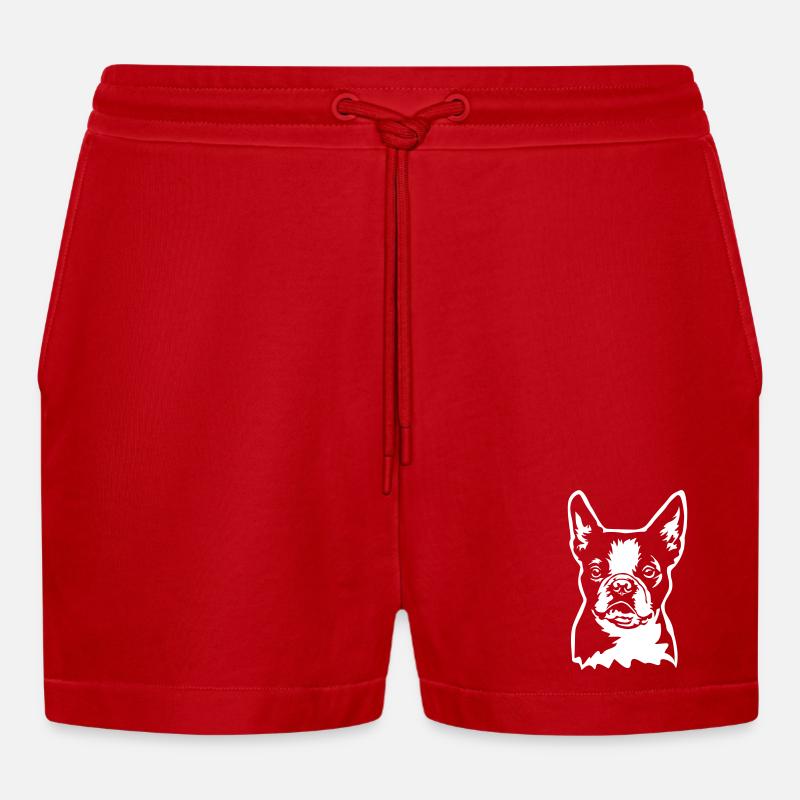 Boston Terrier Kopf "Black Edition" - Organic Relaxed Cropped Shorts Made in EU - Rot
