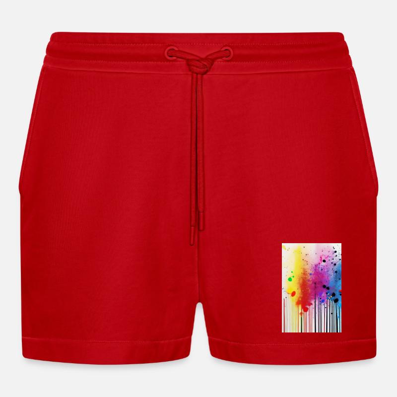 Farbspritzer und Linien - Organic Relaxed Cropped Shorts Made in EU - Rot