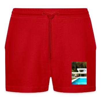 Weiße Villa mit Pool - Organic Relaxed Cropped Shorts Made in EU - Rot - Vorne