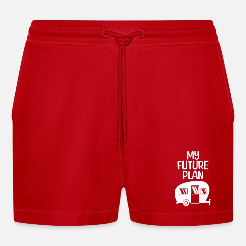 Wohnmobil Wanderer Statement Camping Camper - Organic Relaxed Cropped Shorts Made in EU - Rot
