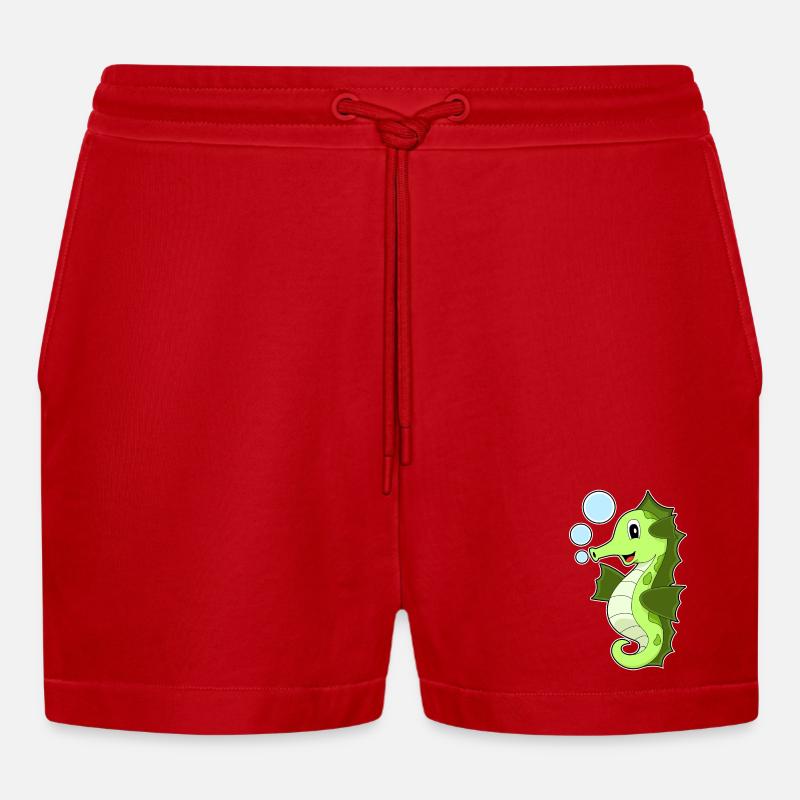 Seepferdchen - Organic Relaxed Cropped Shorts Made in EU - Rot