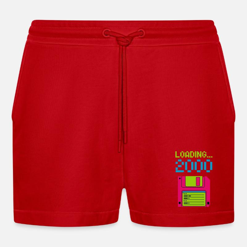 Loading 2000 Disketten-Design Retro Pixel Design - Organic Relaxed Cropped Shorts Made in EU - Rot