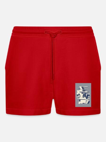 Blue Robot Warrior - Organic Relaxed Cropped Shorts Made in EU - red