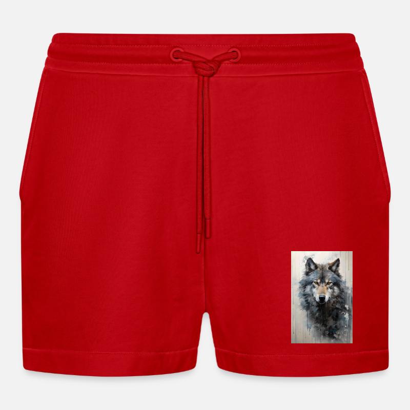 Illustration eines Wolfes - Organic Relaxed Cropped Shorts Made in EU - Rot
