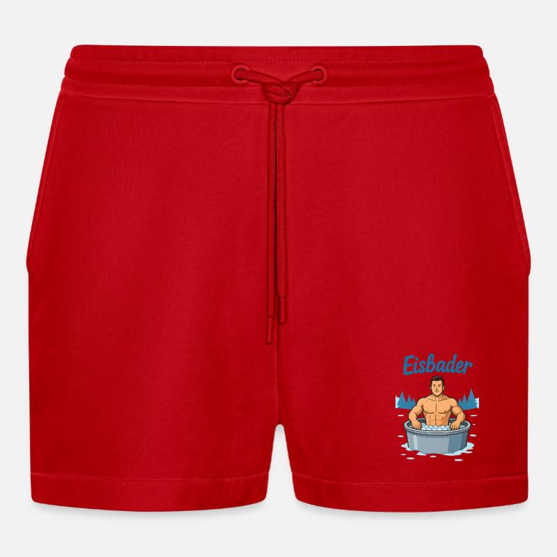 Eisbader Muskelmann im Eisbad - Organic Relaxed Cropped Shorts Made in EU - red