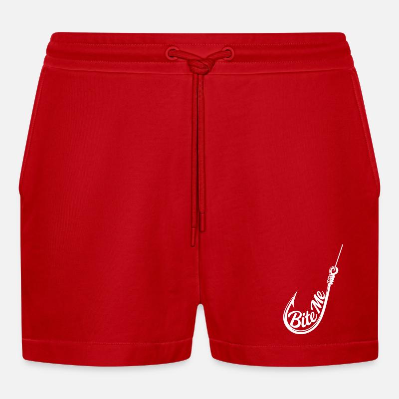Bite Me Hook Silhouette Tee - Organic Relaxed Cropped Shorts Made in EU - red